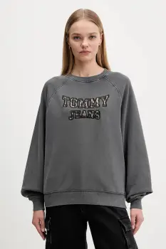 Tommy Jeans hanorac de bumbac culoarea gri, cu imprimeu, DW0DW21959 imagine