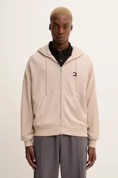 Tommy Jeans hanorac de bumbac culoarea maro, cu gluga, cu imprimeu, DM0DM22080 imagine