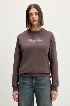 Tommy Jeans hanorac de bumbac culoarea maro, cu imprimeu, DW0DW21922 imagine