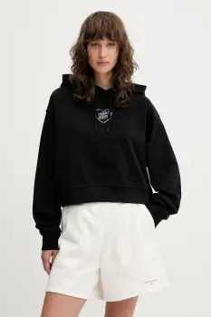 Tommy Jeans hanorac de bumbac culoarea negru, cu gluga, cu imprimeu, DW0DW21408 imagine