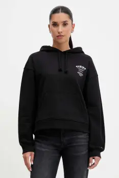 Tommy Jeans hanorac de bumbac culoarea negru, cu gluga, cu imprimeu, DW0DW21785 imagine