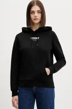 Tommy Jeans hanorac de bumbac culoarea negru, cu gluga, cu imprimeu, DW0DW21921 imagine