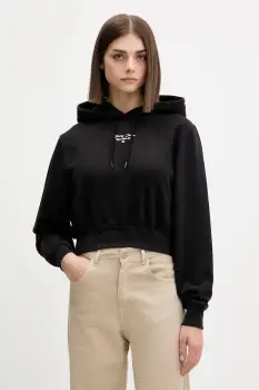 Tommy Jeans hanorac de bumbac culoarea negru, cu gluga, cu imprimeu, DW0DW22170 imagine