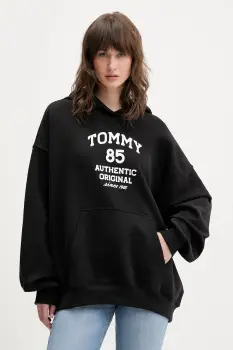 Tommy Jeans hanorac de bumbac culoarea negru, cu gluga, cu imprimeu, DW0DW22603 imagine
