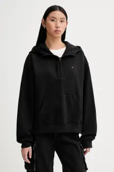 Tommy Jeans hanorac de bumbac culoarea negru, cu gluga, uni, DW0DW21924 imagine