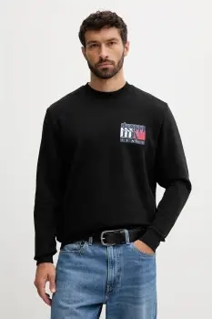 Tommy Jeans hanorac de bumbac culoarea negru, cu imprimeu, DM0DM22093 imagine