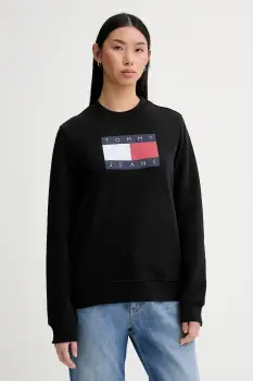 Tommy Jeans hanorac de bumbac culoarea negru, cu imprimeu, DW0DW22564 imagine