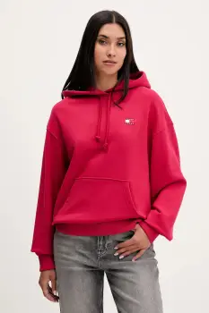 Tommy Jeans hanorac de bumbac culoarea roz, cu gluga, cu imprimeu, DW0DW19414 imagine