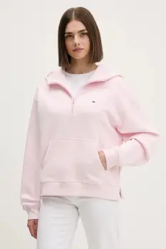 Tommy Jeans hanorac de bumbac culoarea roz, cu gluga, uni, DW0DW21924 imagine