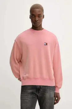 Tommy Jeans hanorac de bumbac culoarea roz, cu imprimeu, DM0DM22079 imagine