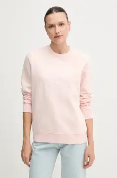 Tommy Jeans hanorac de bumbac culoarea roz, cu imprimeu, DW0DW20637 imagine