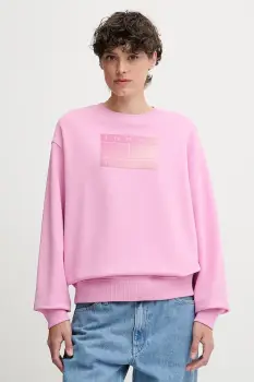 Tommy Jeans hanorac de bumbac culoarea roz, cu imprimeu, DW0DW21396 imagine