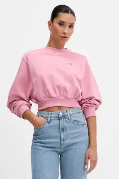 Tommy Jeans hanorac de bumbac culoarea roz, uni, DW0DW21831 imagine