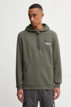 Tommy Jeans hanorac de bumbac culoarea verde, cu gluga, cu imprimeu, DM0DM22086 imagine