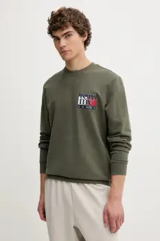 Tommy Jeans hanorac de bumbac culoarea verde, cu imprimeu, DM0DM22093 imagine