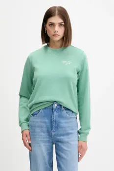 Tommy Jeans hanorac de bumbac culoarea verde, cu imprimeu, DW0DW21960 imagine