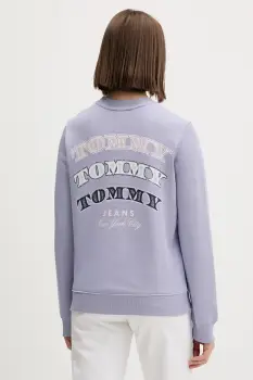 Tommy Jeans hanorac de bumbac culoarea violet, cu imprimeu, DW0DW22517 imagine