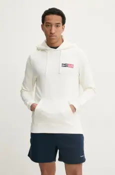 Tommy Jeans hanorac de bumbac pentru copii barbati, culoarea alb, cu gluga, cu imprimeu, DM0DM20257 imagine