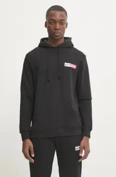 Tommy Jeans hanorac de bumbac pentru copii barbati, culoarea negru, cu gluga, cu imprimeu, DM0DM20257 imagine