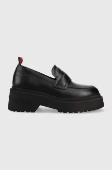 Tommy Jeans mocasini de piele TJW AVA LOAFER femei, culoarea negru, cu platforma, EN0EN02218 imagine