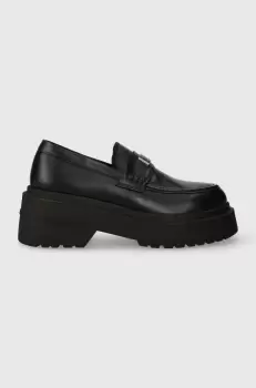 Tommy Jeans mocasini de piele TJW CHUNKY LOAFER femei, culoarea negru, cu platforma, EN0EN02320 imagine