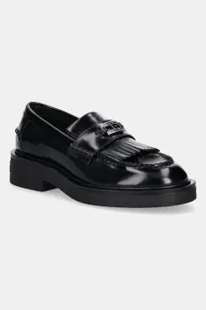 Tommy Jeans mocasini de piele TJW FRINGES LOAFER culoarea negru, cu toc plat, EN0EN02790 imagine
