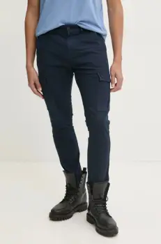 Tommy Jeans pantaloni barbati, culoarea albastru marin, cu fason cargo, DM0DM20281 imagine