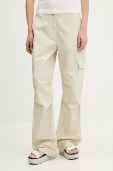 Tommy Jeans pantaloni culoarea bej, lat, high waist, DW0DW20350 imagine