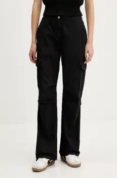 Tommy Jeans pantaloni culoarea negru, lat, high waist, DW0DW20350 imagine