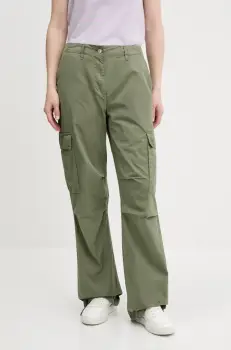Tommy Jeans pantaloni culoarea verde, lat, high waist, DW0DW20350 imagine