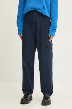 Tommy Jeans pantaloni de bumbac culoarea albastru marin, fason cargo, high waist, DW0DW18510 imagine