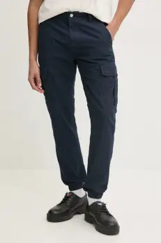 Tommy Jeans pantaloni de bumbac culoarea bleumarin, cu fason cargo, DM0DM20284 imagine