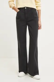 Tommy Jeans pantaloni de bumbac culoarea negru, drept, high waist, DW0DW19394 imagine