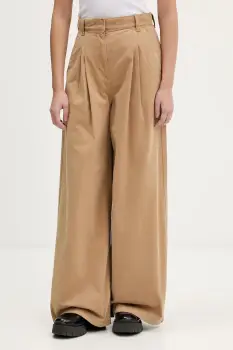 Tommy Jeans pantaloni de bumbac culoarea verde, lat, high waist, DW0DW22634 imagine