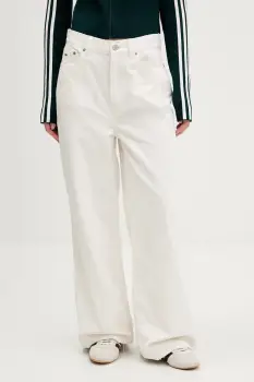 Tommy Jeans pantaloni de catifea cord culoarea alb, evazati, high waist, DW0DW21700 imagine