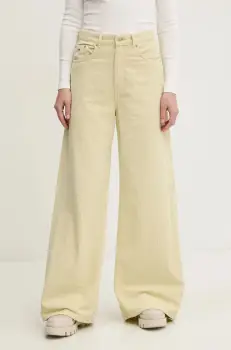 Tommy Jeans pantaloni de catifea cord culoarea galben, lat, high waist, DW0DW20557 imagine