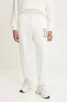 Tommy Jeans pantaloni de trening din bumbac culoarea bej, cu imprimeu, DM0DM21277 imagine