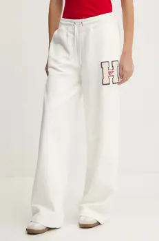 Tommy Jeans pantaloni de trening din bumbac culoarea bej, cu imprimeu, DW0DW20558 imagine