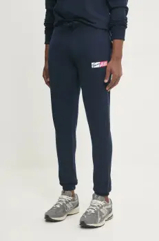 Tommy Jeans pantaloni de trening din bumbac culoarea bleumarin, cu imprimeu, DM0DM20277 imagine