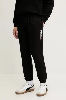 Tommy Jeans pantaloni de trening din bumbac culoarea negru, cu imprimeu, DM0DM22145 imagine