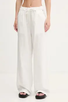 Tommy Jeans pantaloni din amestec de in femei, culoarea bej, lat, high waist, DW0DW20352 imagine