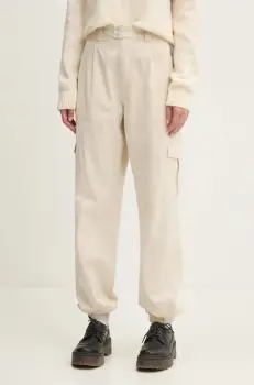 Tommy Jeans pantaloni femei, culoarea bej, fason cargo, high waist, DW0DW18592 imagine