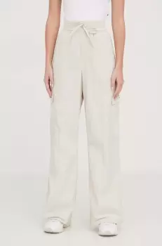 Tommy Jeans pantaloni femei, culoarea bej, lat, high waist imagine