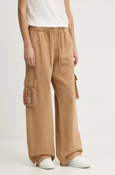 Tommy Jeans pantaloni femei, culoarea maro, fason cargo, medium waist, DW0DW20531 imagine