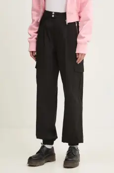 Tommy Jeans pantaloni femei, culoarea negru, fason cargo, high waist, DW0DW18592 imagine