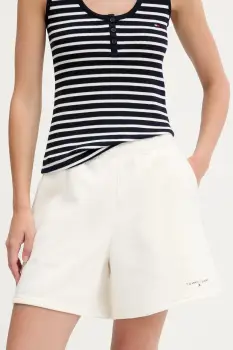 Tommy Jeans pantaloni scurti culoarea bej, uni, high waist, DW0DW21152 imagine