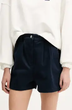 Tommy Jeans pantaloni scurti culoarea bleumarin, uni, high waist, DW0DW21643 imagine