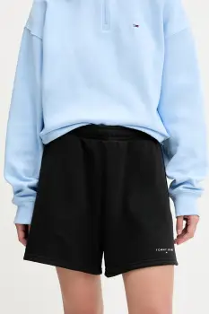 Tommy Jeans pantaloni scurti culoarea negru, uni, high waist, DW0DW21152 imagine