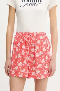 Tommy Jeans pantaloni scurti culoarea portocaliu, cu imprimeu, high waist, DW0DW20359 imagine
