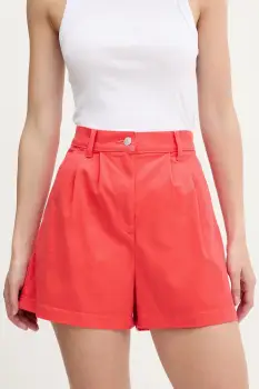 Tommy Jeans pantaloni scurti culoarea rosu, uni, high waist, DW0DW21643 imagine